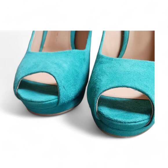 Le Chateau  Teal Suede Platform Peep Toe Stiletto Heels  Size  8 - Picture 6 of 13